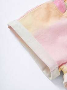 SHEIN Baby Girls Multicolor Denim Shorts With Pockets: Cute Tie-Dye Summer Shorts For Toddlers And Infants - Multicolor - View 3