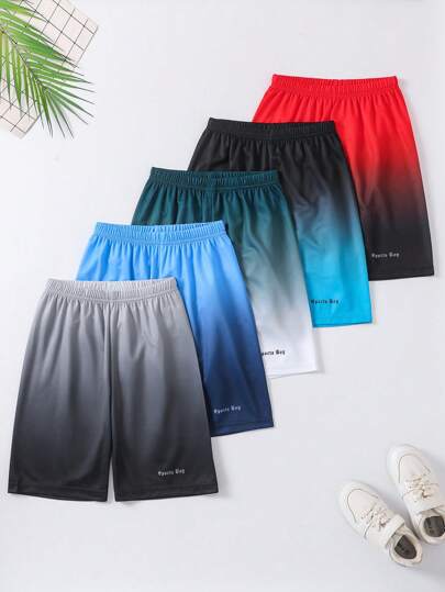 SHEIN 5pcs Tween Boy Breathable Mesh Sports-Style Gradient Shorts Set, For Casual, Outdoor Activities, Suitable For Summer, School, Campus, College