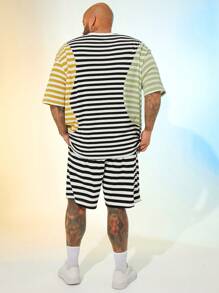 EASEVO 大码男士休闲条纹黑白针织短裤 - 黑與白 - 查看 6