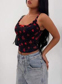 SHEIN SXY Camiseta negra sexy con estampado de corazones para el Día de San Valentín
