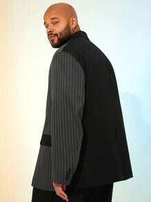 Manfinity NXTstreet Chaqueta de traje casual holgada de manga larga a rayas negras y grises para hombre de talla grande