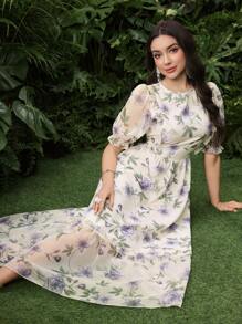 Modelyn Asymmetric Digital Printed Tiered Hem Short Sleeve Dress For Women - Multicolor - View 3