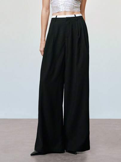 Arave 女式纯色拼布口袋休闲宽松阔腿裤