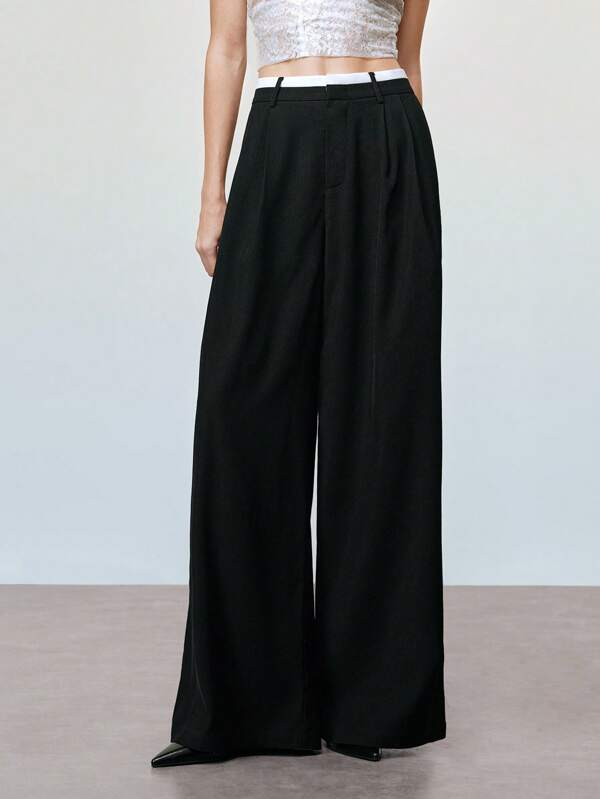 Arave Pantalones holgados de mujer tipo palazzo con bolsillo, de unicolor y efecto patchwork