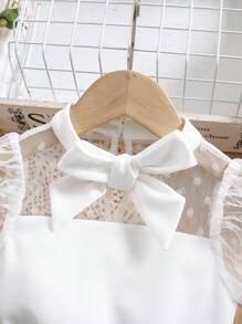 SHEIN Fern Glow  Babygirl Cute Summer Polka Dots Mesh Top & Pleated Mini Skirt 2Pcs Set - White - View 3