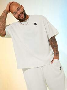 EASEVO Große Größen Herren Lässiges Lose Gedrucktes Gestricktes Kurzarm T-Shirt und Shorts Set