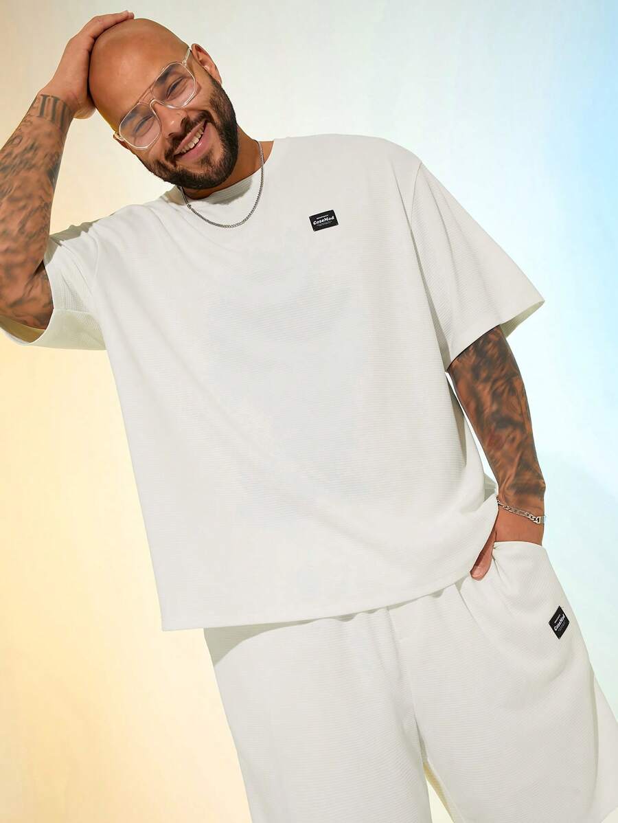 EASEVO Große Größen Herren Lässiges Lose Gedrucktes Gestricktes Kurzarm T-Shirt und Shorts Set