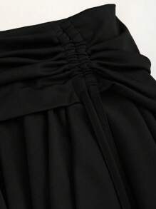 Sweetra 女士新款秋季西部牛仔风格海滩休闲抽绳腰部不对称荷叶边下摆迷你裙 Y2K - 黑色 - 查看 3