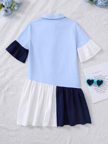 SHEIN Vestido ajustado con mangas de volantes, recortes y volantes para niñas preadolescentes en color liso, casual, adecuado para volver al colegio y uso diario