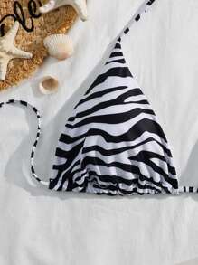 SHEIN Swim Curve Bikini tam giác gợi cảm dây mảnh họa tiết da báo cỡ lớn 2025 dành cho nữ mùa hè - Đen và trắng - Xem 4