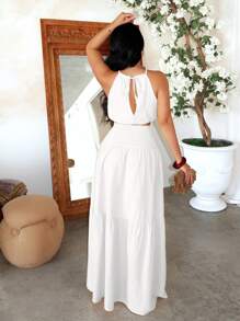 SHEIN SXY 2 件套性感吊带背心和喇叭裙度假装 - 白色 - 查看 2