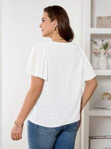 SHEIN Frenchy Blusa de moda de manga corta con volantes de encaje y contraste para mujer de talla grande - Blanco - Ver 7