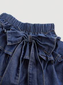 SHEIN MOD Women's Denim Mini Skirt With Bow Decor & Ruffle Hem - Blue - View 3