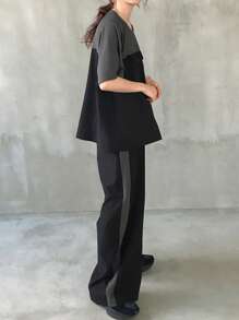 FRIFUL 2pcs Women's Color Block T-Shirt And Pants Set Lounge Sets For Women - Grey - View 3