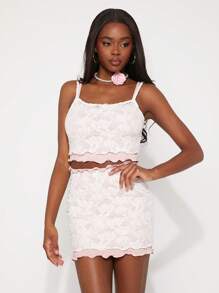 SHEIN Unity Skirt Mini Spring Lace Layered Fitted Festival Summer Y2K Brunch Bridal Dinner Prom For Women - Pink - View 4