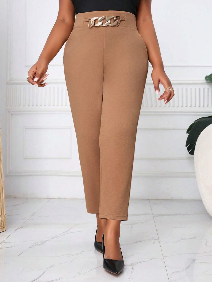 SHEIN Lady Autumn And Winter Elegant Work Office Black Nitted Chain Long Plus Size Suit Pants
