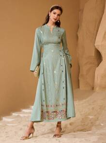 Al Najma Vestido con lazo de cintura con lentejuelas glamoroso para mujer, Kaftan y Jalabiya, Vestidos de noche lujosos para mujer, Modesto