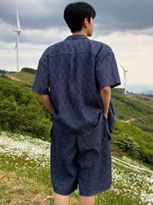 DAZY طقم جينز رجالي أزرق سادة للصيف