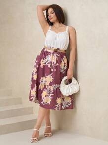 SHEIN Clasi Plus Size Elegant Printed A-Line Skirt, Casual And Fashionable For Everyday Wear,Vacation Woman,Summer For Women,Concert Women,Festival For Women,Country Women,Linen,Beach For Woman,Beach Vacation,Vacation Woman,Summer For Women,Business Casual Woman, ,Office Wear Women,Spring For Women,Festival ,Old Money, Elegant Woman