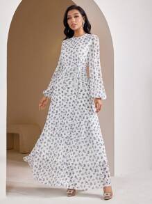 Veilorie Modest Casual Ditsy Floral Flare Hem Ladies' Arabic Style Long Dress - Multicolor - View 4