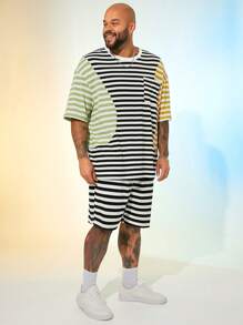 EASEVO 大码男士休闲条纹黑白针织短裤 - 黑與白 - 查看 3