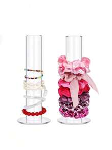 SHEIN Basic living 1pc/2pcs Clear Acrylic Pipe Hair Tie Display Stand, Multi-Functional Organizer For Watch, Beaded Bracelet, Bangle, Storage Rack - Multicolor - View 1