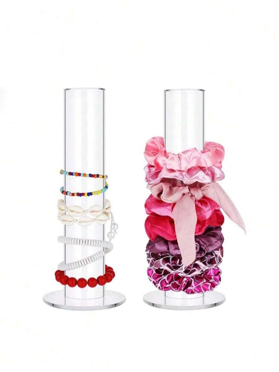 SHEIN Basic living 1pc/2pcs Clear Acrylic Pipe Hair Tie Display Stand, Multi-Functional Organizer For Watch, Beaded Bracelet, Bangle, Storage Rack - Multicolor - View 1