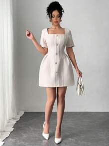 SHEIN Unity Elegant Lady Party Cocktail Dress - Apricot - View 3