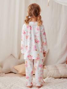 2pcs Baby Girl Floral Print Princess Top And Pants Pajamas Set