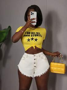 SHEIN SXY Damen einfache modische Lässig Denim Shorts für den Alltag