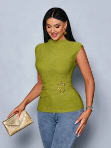 SOLERSUN Party Vacation Women's Spring Summer Solid Color Knitted T-Shirt Women Top - Green - View 6