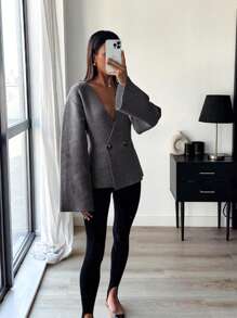 INAWLY Cardigan corto elegante da donna con scollo a V, maniche a sbuffo in pelliccia sintetica