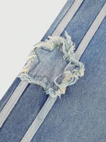 SHEIN Teen Girl Y2K Vintage Blue Denim Wide Leg Jeans With Frayed Stars Decor,Kid Girls Spring And Summer Casual Vacation Country Boho Wear, Beach Outfits For Kid Girls - Medium Wash - View 4