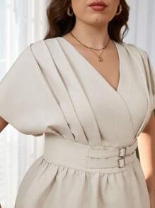 Firerie Plus Size Spring/Summer Comfortable Casual Elegant Daily Office Versatile Bamboo Knit V-Neck Top And Straight Leg Wide Pants 2 Pieces Set For Women