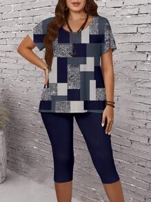 EMERY ROSE Casual Simple Plaid Pattern Loose Plus Size Two Pieces Suit Suitable For Summer, Concert Outfit Women,Spring/Vacation - Multicolor - View 4