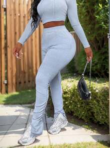 INAWLY Solva 女士休闲百搭收褶修身长裤 - 灰色 - 查看 3