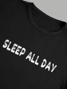 RueChic Men Letter Printed Regular Loungewear Homewear Set - Black - View 4