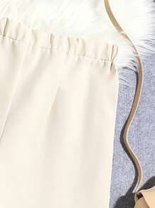 Teen Girls' Solid Color Suit Top And Wide Leg Suit Pants Set - Khaki - View 3