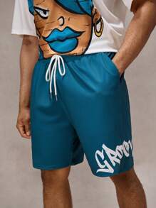 Manfinity VCAY Plus Size Men Street Style Cartoon Print T-Shirt And Shorts Set - Multicolor - View 5