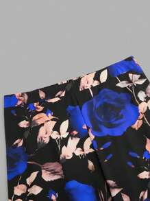 SHEIN Clasi Pantalones casuales de cintura alta con estampado floral, estilo minimalista para uso diario, San Valentín, tallas grandes