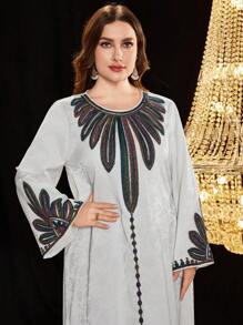 Al Najma Nuevo vestido largo de estilo árabe para tallas grandes, bordado con lentejuelas y rhinestones, bata indonesia/turca
