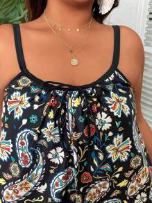 Swim Lushoire Plus Size Women 2 Pieces Paisley Print Cami Top & Solid Color Boyshort Tankini Set, For Summer Beach Vacation - Multicolor - View 6