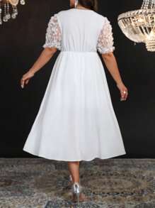 Allurite Plus Size Women's Romantic Contrast Lace A-Line Holiday Dress