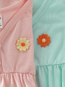 Body de verano para bebé niña con mangas con volantes, decoración floral linda y cuello en V, para uso diario en colores alegres y dulces - Multicolor - Ver 6