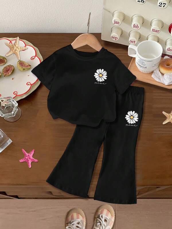 SHEIN طقم قصير الأكمام للبنات الرضع، ملائم للربيع والصيف، تصميم بسيط وعادي