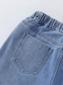 Tween Girls Vintage Casual Urban Light Wash Denim Straight Jeans With Ribbon Heart Detail Pocket - Light Wash - View 4