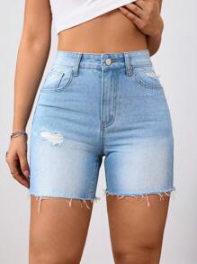 SHEIN Tall 女士牛仔短裤 - 藍色 - 查看 4