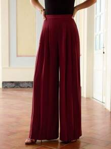 ZEYLAH 酒红色女士阔腿裤，简约时尚，日常休闲 - 酒紅色 - 查看 6