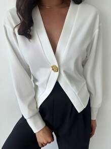 SHEIN Privé New White Top Rose Metal Button Ladies Open Cardigan Jacket - White - View 1