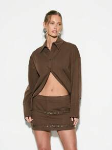 KIZN Edgy Buckle Detail Mini Skirt Y2K Fashion Double Strap Accent Urban Streetwear Fall Winter Party Club Night Out Statement Piece Mini Skirt